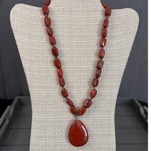 Vintage Red Jasper Necklace with Large Pendant